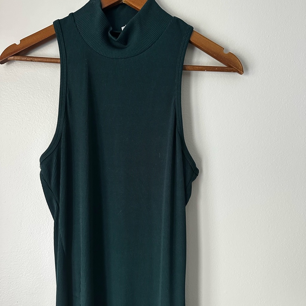Dark Green Ribbed sleeveless Dress